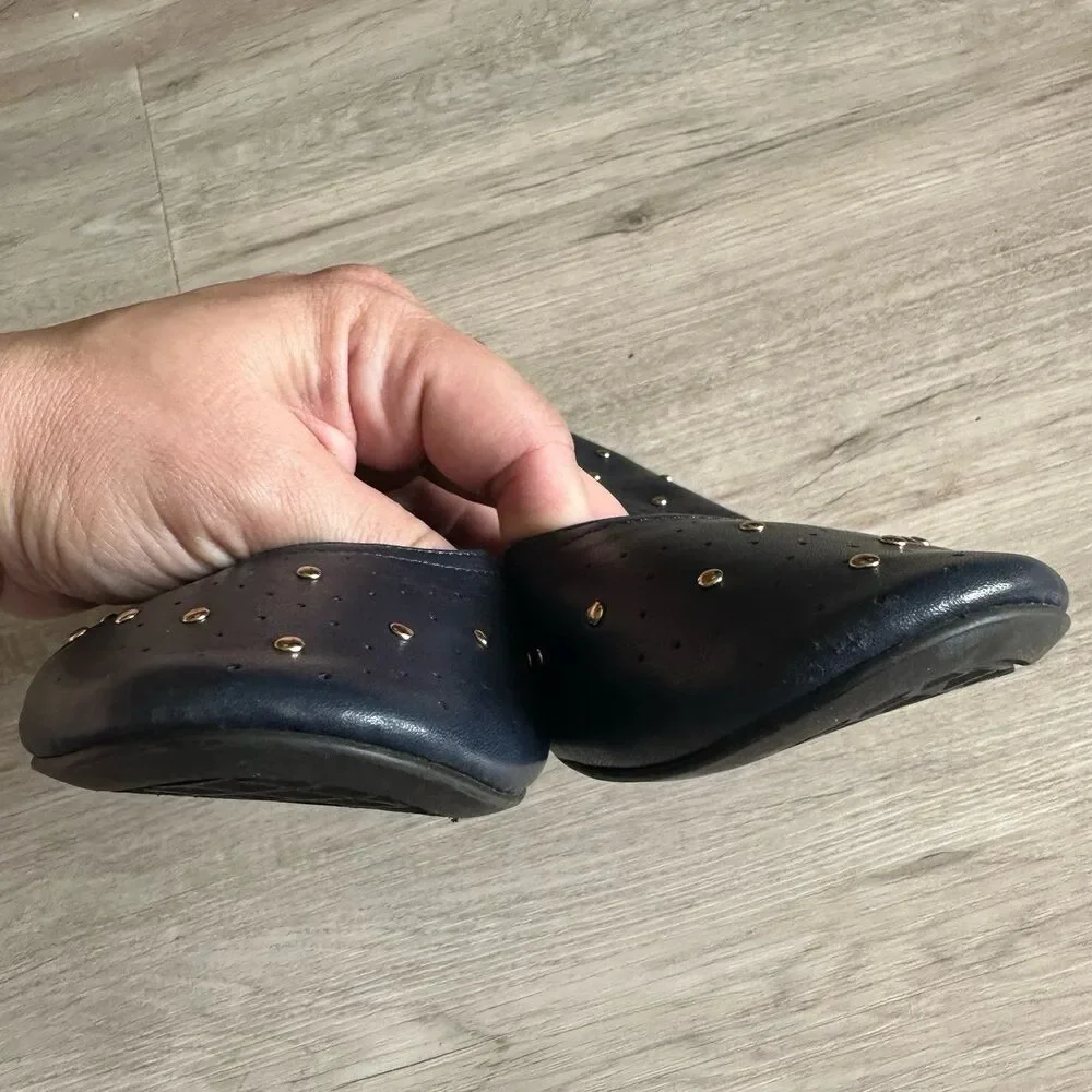 Aerosoles Martha Stewart Shelley Studded Perforated Flats Shoes Navy Blue Sz 8